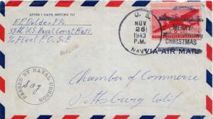 United States Fleet Post Office 6c Transport 1943 U.S. Navy Merry Christmas 3...