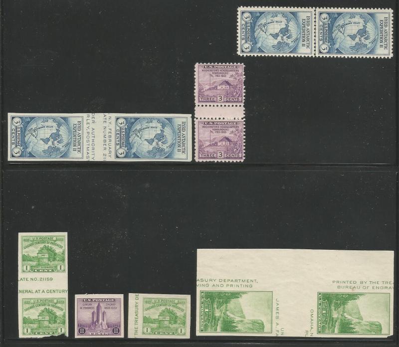 Scott #727//765 MNH Farley Issues Line pairs, gutter pairs and singles NGAI