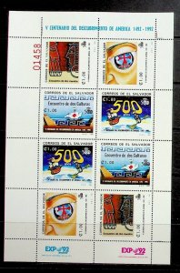 SALVADOR Sc 1325a+1326 NH MINISHEET+SOUVENIR SHEET OF 1992 -DISCOVERY OF AMERICA