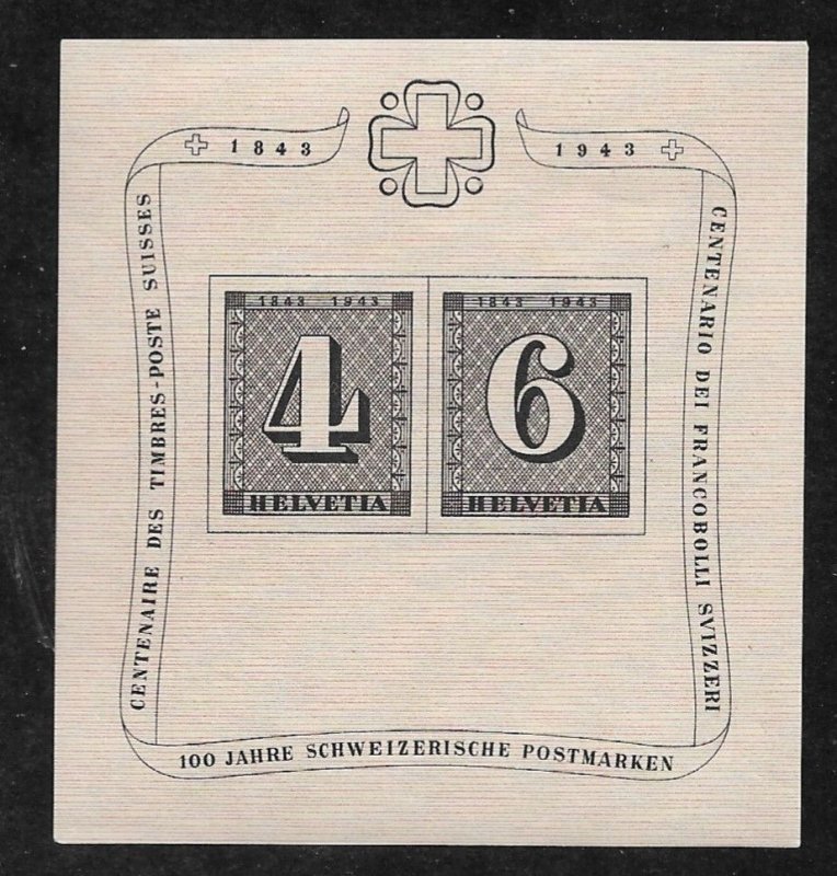 1943 Switzerland B131 100th Anniversary of Swiss Postage MNH S/S