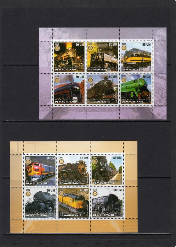 Mauritania 2002  Trains-Locomotives-Rotary International 5 Sheetlets of 6 MNH