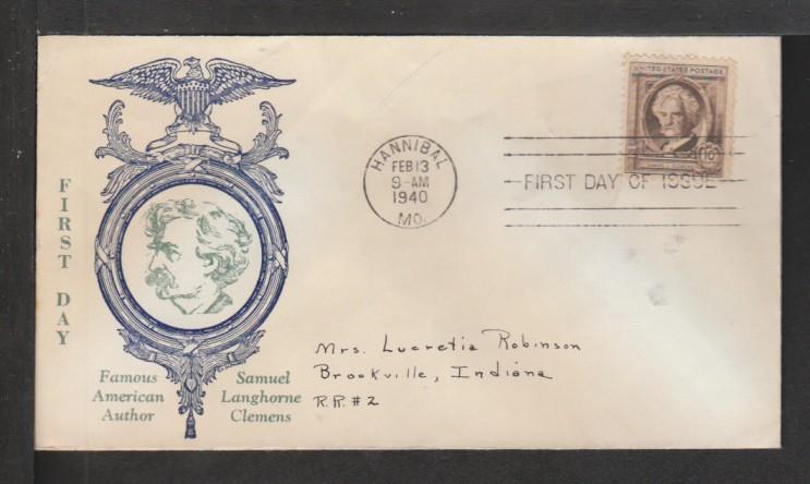 US 863 Samuel Clemens 1940 Sadworth Pen FDC 