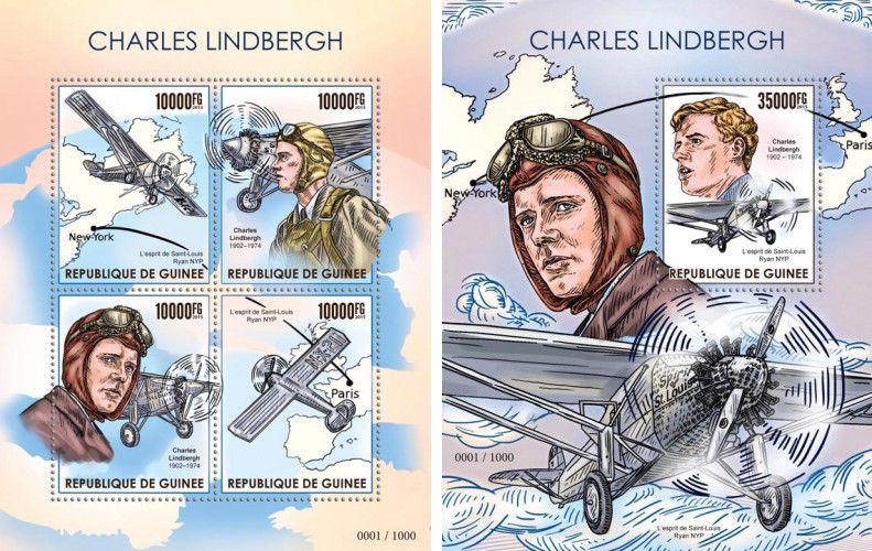 Charles Lindbergh Planes Flugzeuge Aviation Guinea MNH stamp set