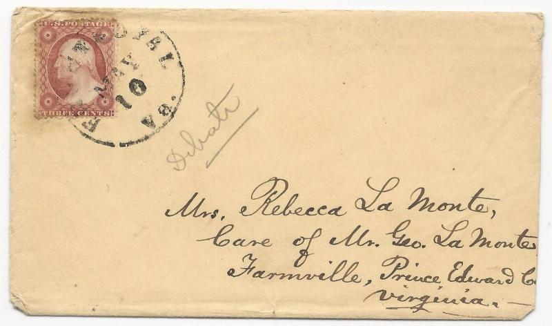 VA Cover US Scott #26 Front Royal. VA May 10, 1859 Black CDS