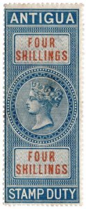 (I.B) Antigua Revenue : Duty Stamp 4/- (1870)