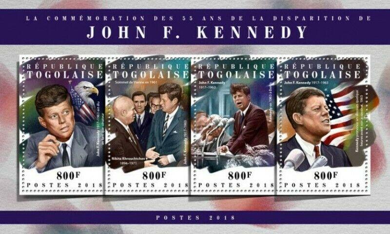 Togo - 2018 President John F. Kennedy - 4 Stamp Sheet - TG18122a