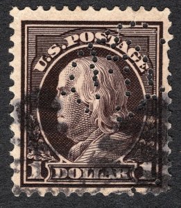 US 1915 $1 Franklin Perfin Stamp #423 used CV $80