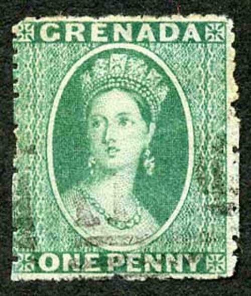 Grenada SG19 1d Green wmk Small Star (sideways) Rough Perf 14.5 Cat 9.50 pounds