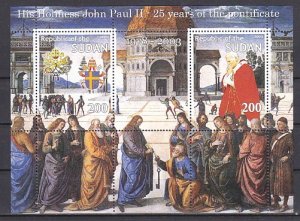 Sudan, 2003 issue. 25 Years Anniversary, Pope John Paul II sheet of 2. ^