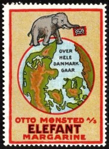 1920 Denmark Poster Stamp Otto Monsted Elefant Margarine All Over Denmark