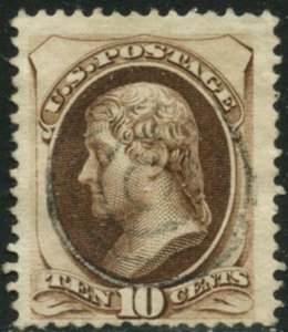 US Sc#161 1873 10c brown CBN With Secret Mark Fine Used Light Cancel