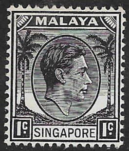 SINGAPORE 1948 KGVI 1c Portrait Issue Sc 1 MNH