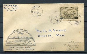 Canada 1933 Cover Airmail 1st Flight Great Falls - Bisset USA Impf bottom SKU761