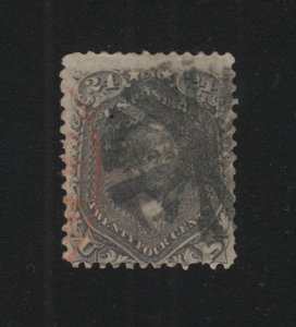 1862 Sc 78a used 24c grayish lilac single stamp with APS Certificate, CV $400