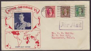 Canada 231-233 King George VI Typed FDC