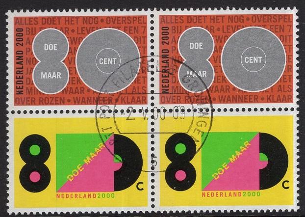 Netherlands  #1049-1050  cancelled  2000  pop group  doe maar   block of 4