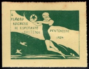 1934 Belgium Poster Stamp 5th Flanders Congress Of Esperanto Pentecost Costande