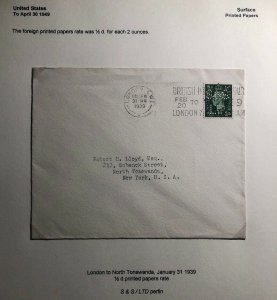 1939 London England Cover To New York USA S&S Perfin Stamp