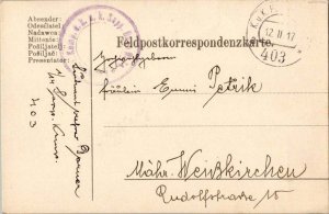 Austria Soldier's Free Mail 1917 K. und K. Feldpostamt 403 Feldpostcard to We...