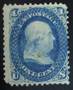 Scott #63 - F/VF - 1c Blue - Franklin - NG - 1861