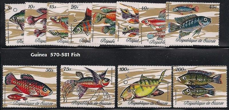 1971 GUINEA Sc 570-81 MNH set of 12 FISH CV $18.00