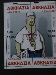 RUSSIA-ABKHAZIA-1999-PRESIDENT-BILL CLITON-MNH-SHEET-VF-CARTOON STYLE STAMP