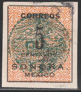 MEXICO 396a, 5c SONORA STAGECOACH SEAL ISSUE. USED. F-VF. (434)