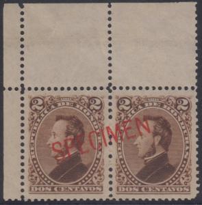 HONDURAS 1878 MORAZAN Sc 31 CORNER MARGINAL PAIR OVPTD SPECIMEN MNH VF 