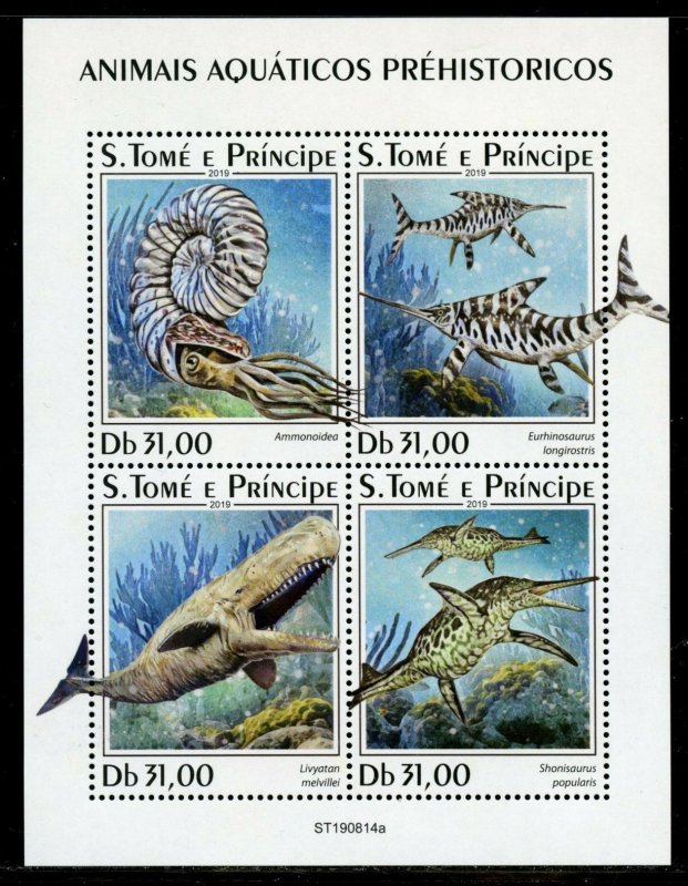 SAO TOME 2019 PREHISTORIC AQUATIC ANIMALS  SHEET  MINT NH