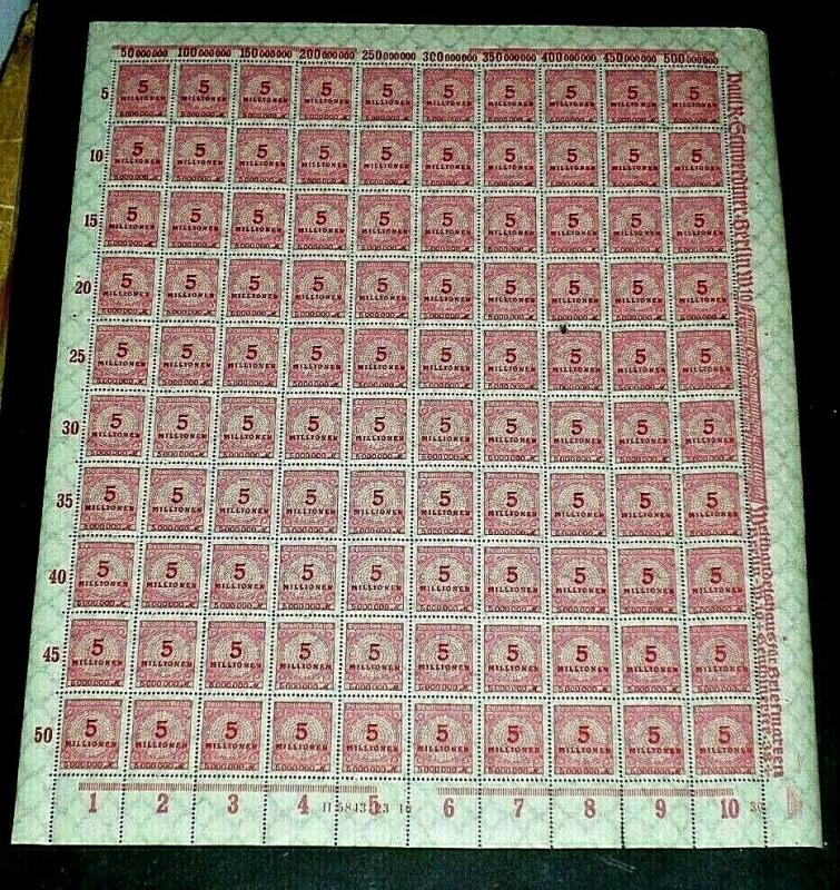 GERMANY 1922-24, INFLATION SHEET/100,  5 MILLIONEN, MNH, LOT #2, NICE! LQQK!