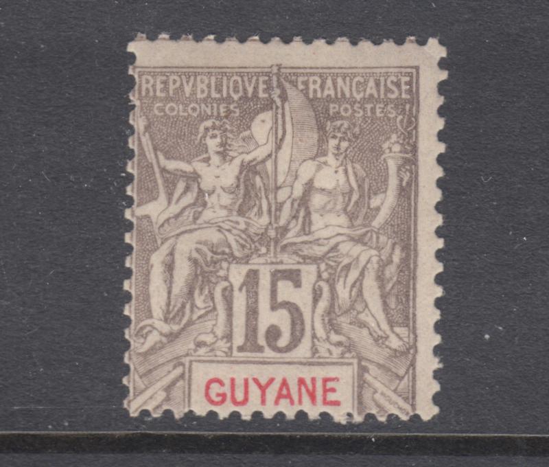 French Guiana Sc 40 MLH. 1900 15c gray on lt gray paper, excellent color, sound