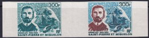 St Pierre & Miquelon 1969 Sc C44 air post imperf colour essay pair MNH**