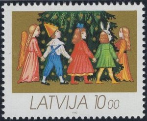 Latvia 1992 MNH Sc 338 10r Angels, children around tree Christmas