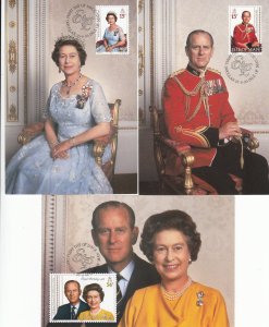 Isle Of Man 1986 -  Queens 60th Birthday Set 3 Maxicards