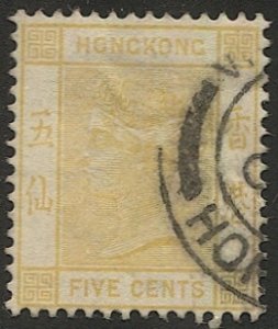 HONG KONG 1900 5c yellow QV Sc 41, Used VF, light cancel