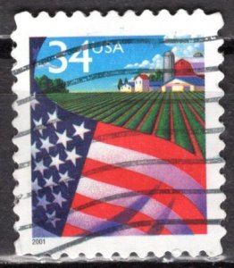 USA; 2001: Sc. # 3470: Used Perf. 11 1/4 Serpentine Single Stamp