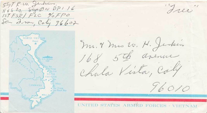 United States Vietnam War Soldier's Free Mail 1966  A.P.O. 96602 1st Force Se...