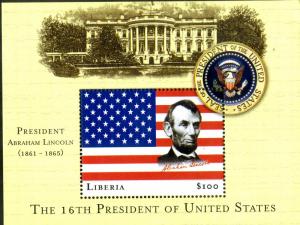 LIBERIA UNLISTED MNH S/S SCV $2.50 BIN $1.00 LINCOLN