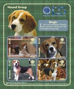 Grenada 2009 - AKC Dogs Beagle Hound Group 125th Anniversary - Sheet of 4 - MNH