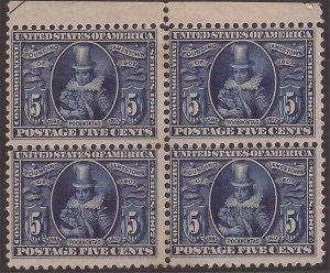 US Stamp 1907 5c Jamestown Expo Block of 4 Stamps 2LH 2NH Scott #330