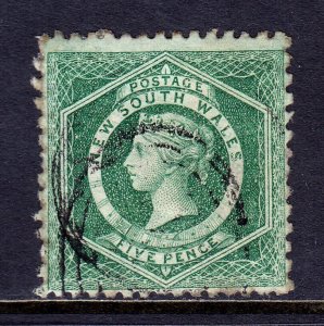 NEW SOUTH WALES — SCOTT 65g — 1882-91 5d QV WMK 55 P11 X 10 — USED — SCV $90