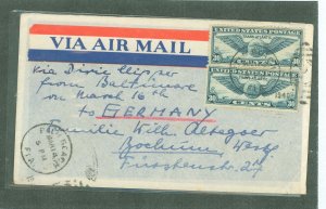 US C24 March 14, 1940/two 30c Globes paid two times the 30c per halfoun & airmail rate to Europe on this cover mailed airmail