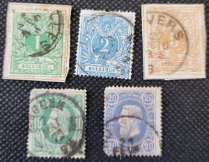 Belgium, 1869-70, short set, Leopold I & numerals, #28-30,32-33, used, SCV$4.10