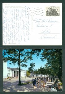 Norway. 1968 Postcard. Oslo. Karl Johan Street. University  Sc# 510 Adr: Denmark