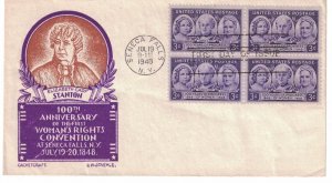 #959 FDC, 3c Progress of Women, CC/Staehle cachet, block of 4