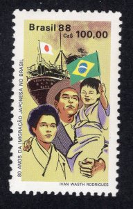 Brazil 1988 100cz Japanese Immigrants, Scott 2138 MNH, value = $1.25