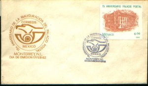 MEXICO 1266 CACHETED FDC 75th ANNIVERSARY OF MAIN POST OFFICE, MEXICO CITY