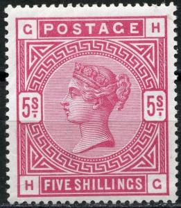 GREAT BRITAIN QUEEN VICTORIA 5/ SCOTT#108 VF MINT LIGHT HINGED-SCOTT VALUE $1100