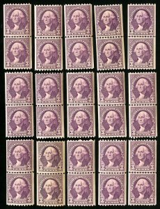 US Stamps # 722 F-VF Lot of 15 line pairs OG NH Scott Value $120.00