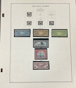 U.S. Airmail stamp collection of 125 stamps on 20 pages, Mint Hinged & MNH